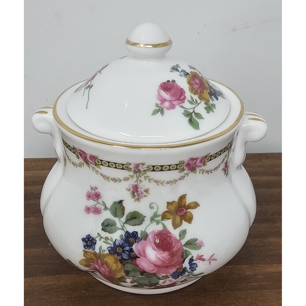 Vtg Crown Victorian Floral Bone China Sugar Trinket Dish Staffordshire England